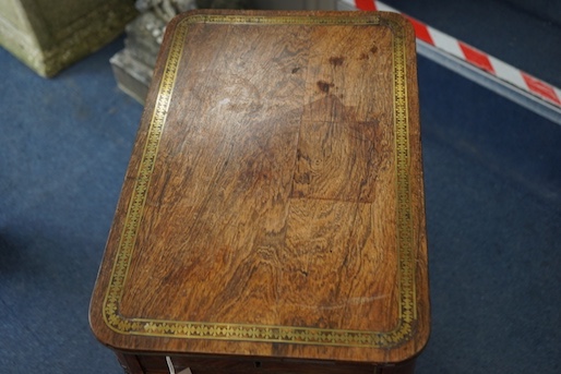 A Regency brass inlaid rosewood work table, width 34cm, depth 51cm, height 72cm